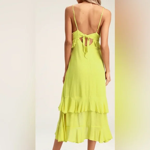 Lulus Island Time Lime Green Ruffled Midi Dress - Picture 4 of 15